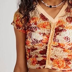 Free People NWOT Two Solana Top SZ S Orange Mesh